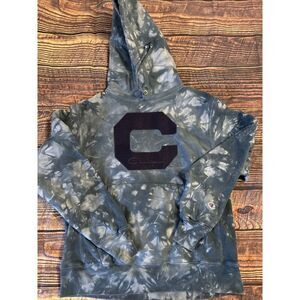Champion Blue Tie Dye Hoodie Sweatshirt Reverse Weave Big C Logo Sz Medium